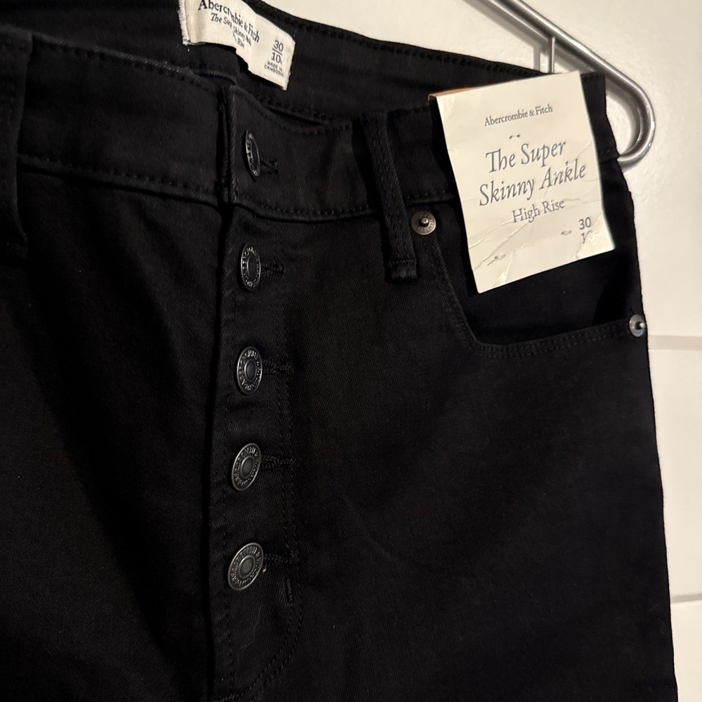NWT Abercrombie And Fitch Women's 30 10R Black The Super Skinny Ankle High Rise